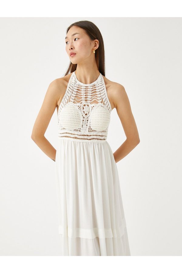 Koton Koton Long Dress Crochet Detailed Halter Neck