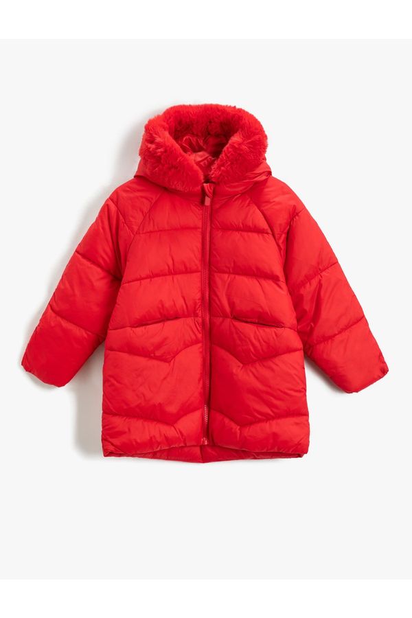 Koton Koton Long Puffer Coat Hooded Faux Für Detailed