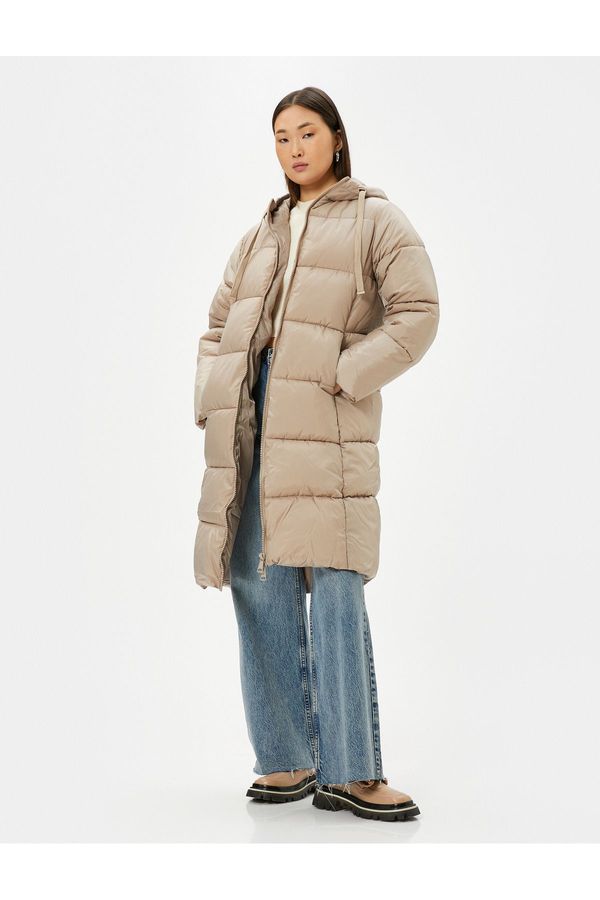 Koton Koton Long Puffer Coat Hooded Pocket Zipper