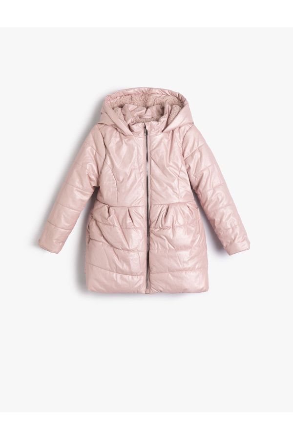 Koton Koton Long Puffer Coat Hooded Quilted Plush Lined
