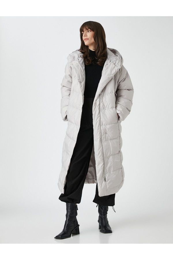 Koton Koton Long Puffer Coat Hooded Zippered Snaps