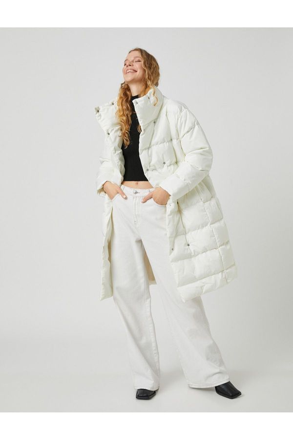 Koton Koton Long Puffer Coat Wrapover High Neck with Snaps Pocket