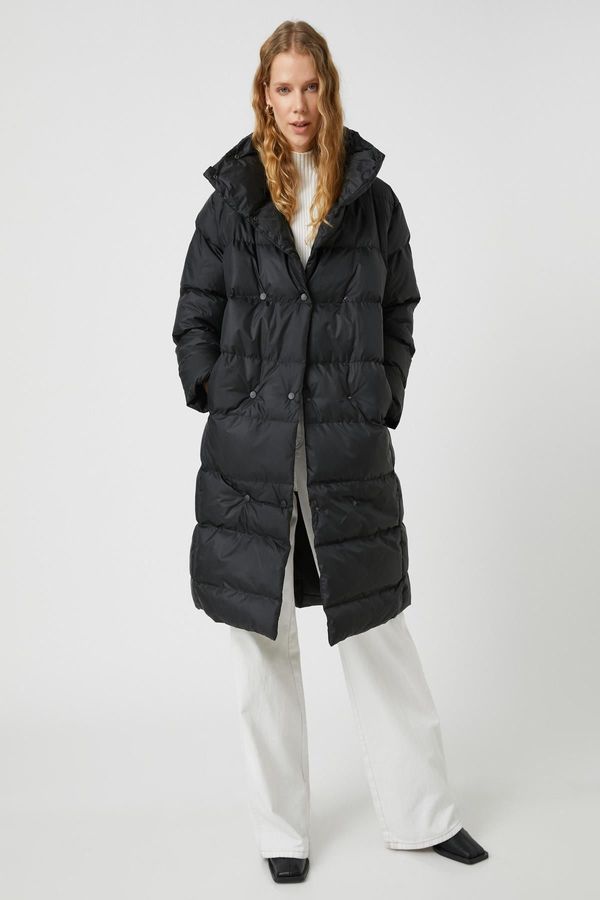 Koton Koton Long Puffer Coat Wrapover High Neck with Snaps Pocket