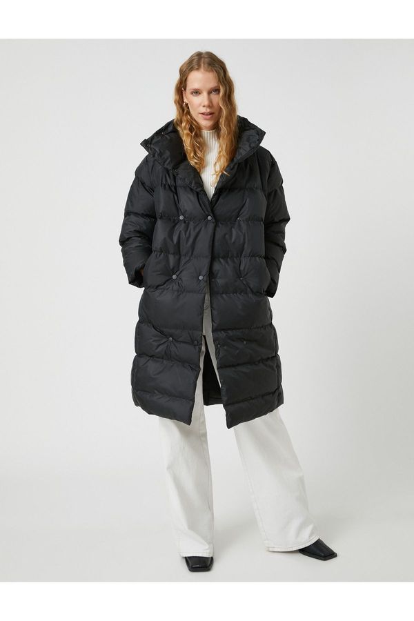 Koton Koton Long Puffer Coat Wrapover High Neck with Snaps Pocket