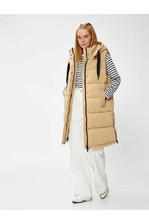 Koton Koton Long Puffer Vest Hooded with Pockets