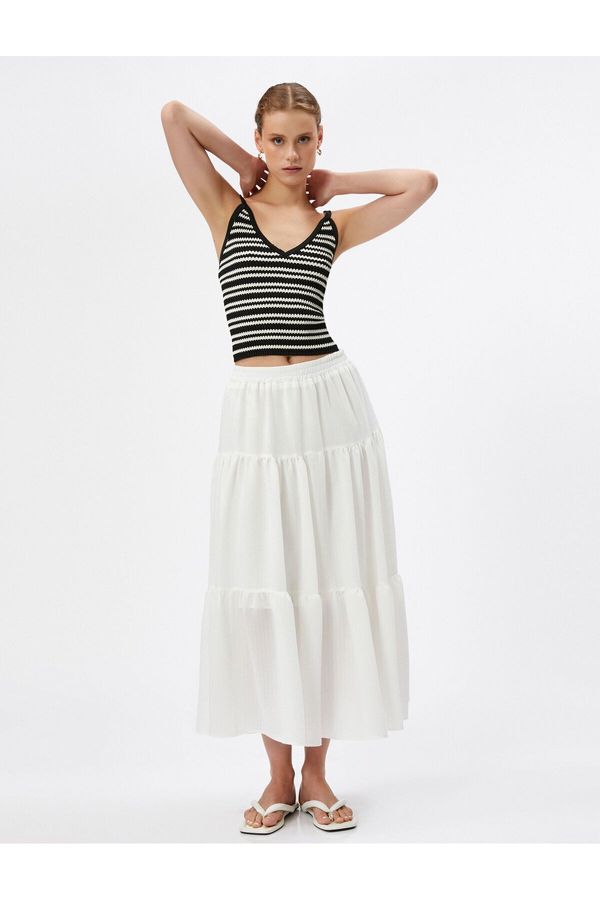 Koton Koton Long Skirt with Elastic Waist, Ruffles Lined, Comfortable Cut.