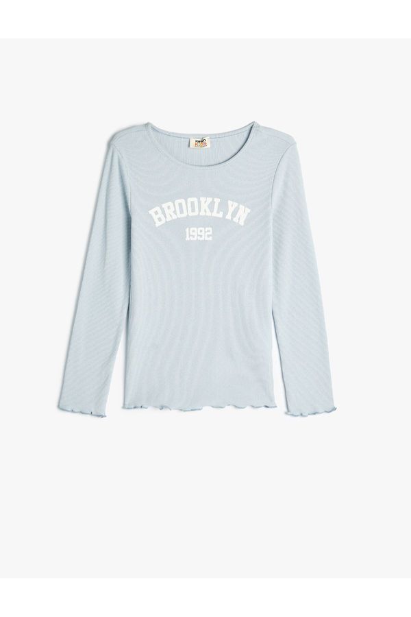 Koton Koton Long Sleeve Brooklyn Printed Cotton T-Shirt