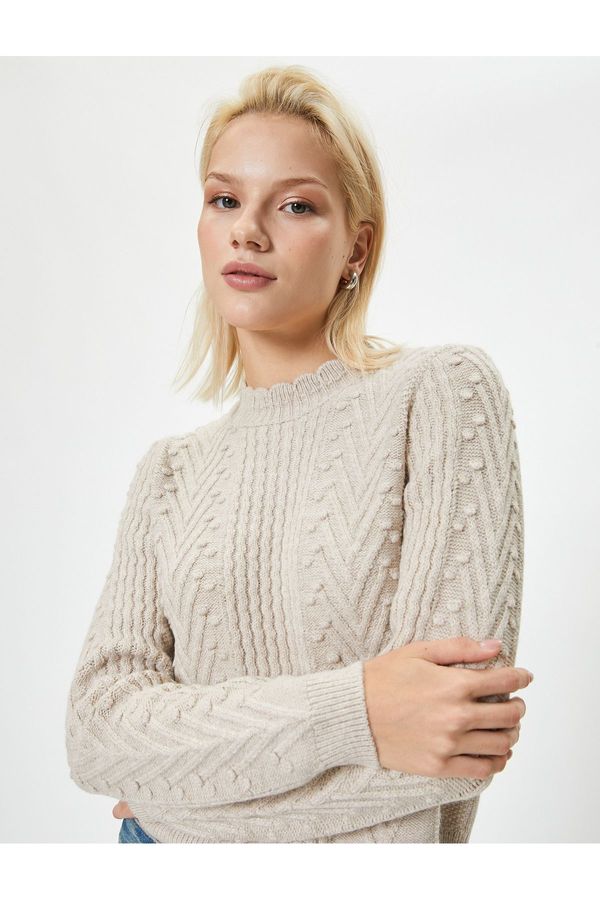 Koton Koton Long Sleeve Light Stand Collar Textured Knitwear Sweater