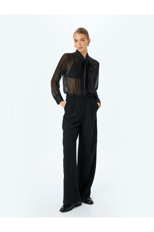 Koton Koton Long Sleeve Scarf Neck Sheer Chiffon Blouse