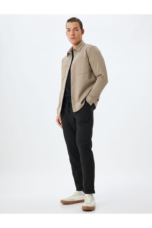 Koton Koton Long Sleeve Shirt with Pocket Detail and Snap Buttons, Viscose Blend