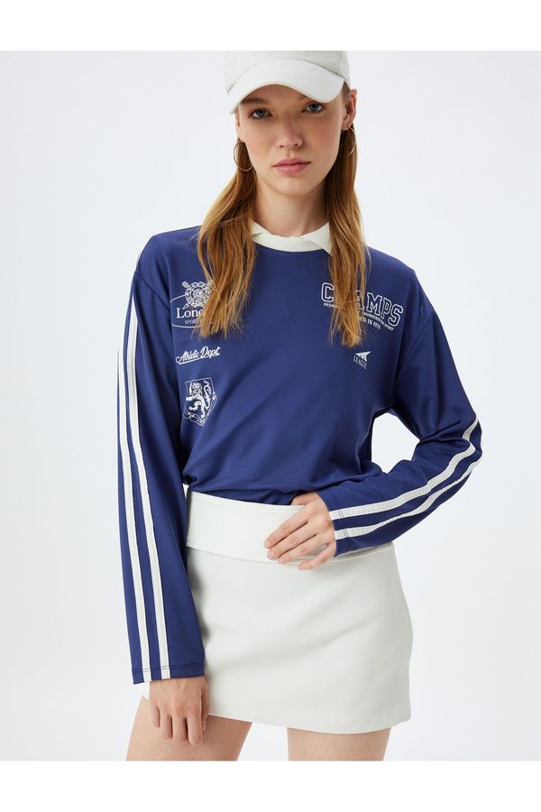 Koton Koton Long Sleeve T-Shirt Crew Neck Printed Stripe Detailed Comfortable Fit