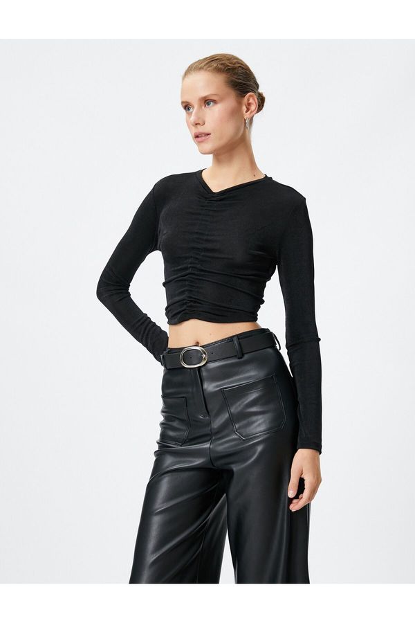 Koton Koton Long Sleeve T-Shirt Crop Gathered Front