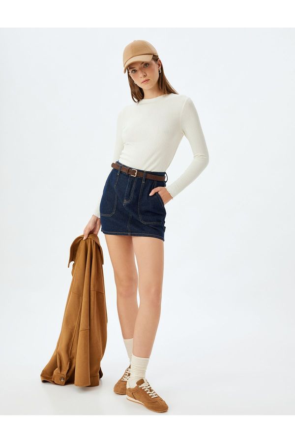 Koton Koton Long Sleeve T-Shirt Round Neck Textured Slim Fit Viscose Fabric