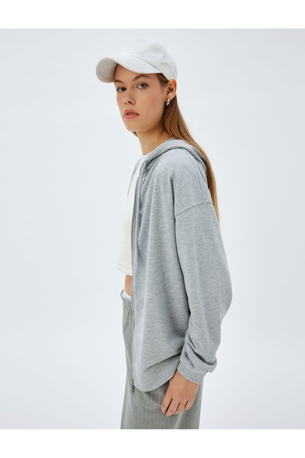 Koton Koton Long Sleeve Triple Yarn Cotton Zippered Hooded Sweatshirt