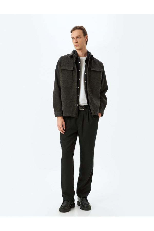 Koton Koton Long Sleeve Viscose Blend Flap Pocket Detailed Shirt Jacket