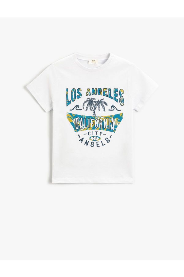 Koton Koton Los Angeles Printed Short Sleeve T-Shirt. Crewneck Cotton.