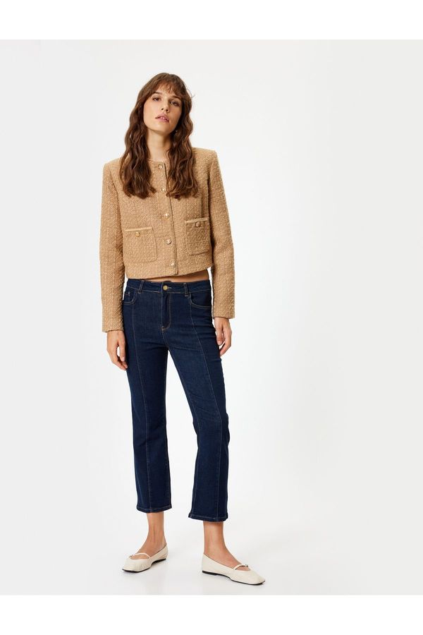 Koton Koton Low Waist Slim Fit Stitched Detail Flare Crop Jeans