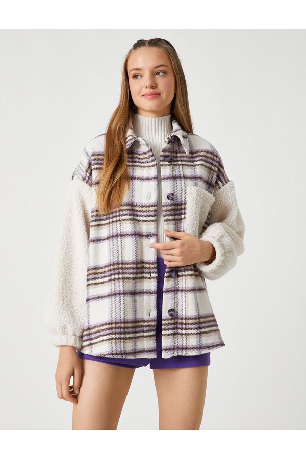 Koton Koton Lumberjack Shirt and Jacket Oversized Detailed Pockets and Buttons.