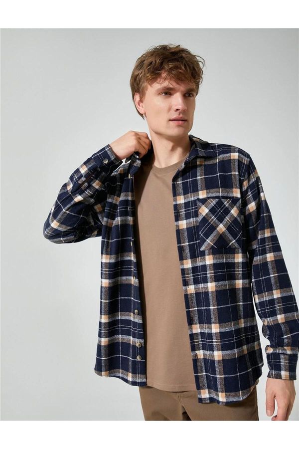 Koton Koton Lumberjack Shirt Applique Pocket Detailed Classic Collar Long Sleeve