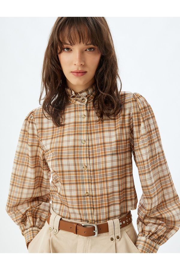 Koton Koton Mandarin Collar Shirt Ruffle Detail Long Sleeve Cotton