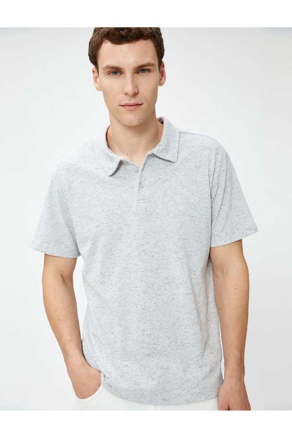 Koton Koton Marked Polo Neck T-shirt with Buttons, Short Sleeves.