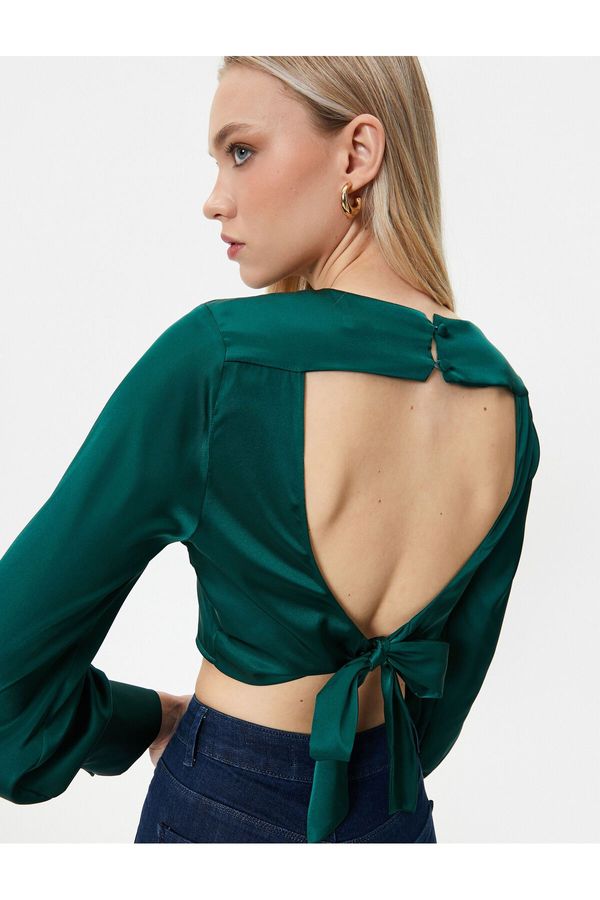 Koton Koton Melis Ağazat X Cotton - Crop Decollete Satin Blouse