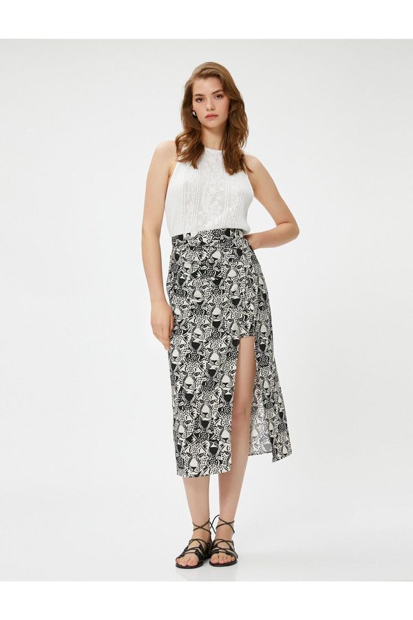 Koton Koton Melis Agazat X Cotton - Tiger Print Draped Midi Skirt