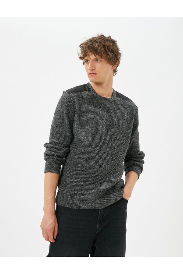 Koton Koton Melted Sweater Slim Fit Textured Crew Neck Shoulder Detail