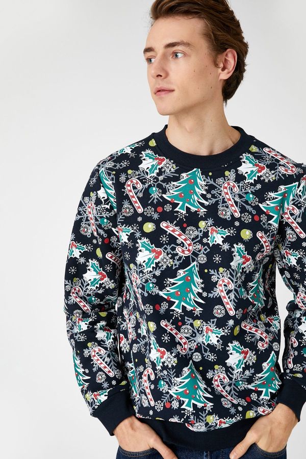 Koton Koton Men's Navy Blue Patterned Sweatshirt