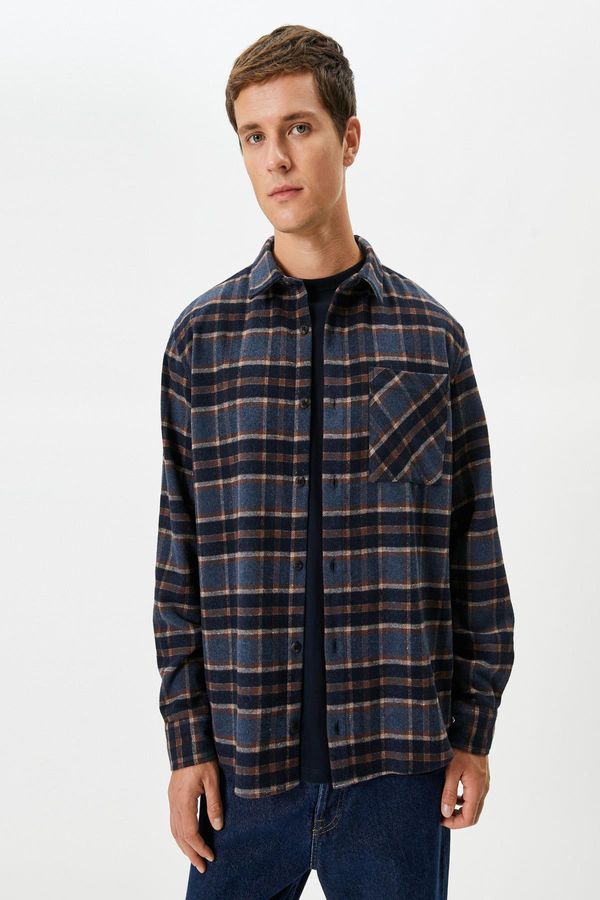 Koton Koton Men's Navy Blue Plaid Shirt