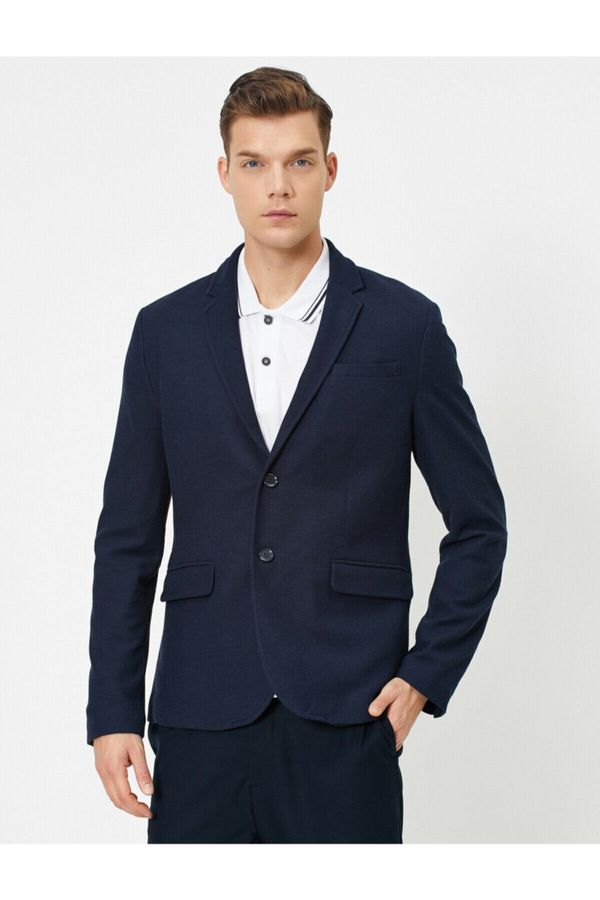 Koton Koton Men's Navy Blue Pocket Detailed Buttoned Blazer Jacket