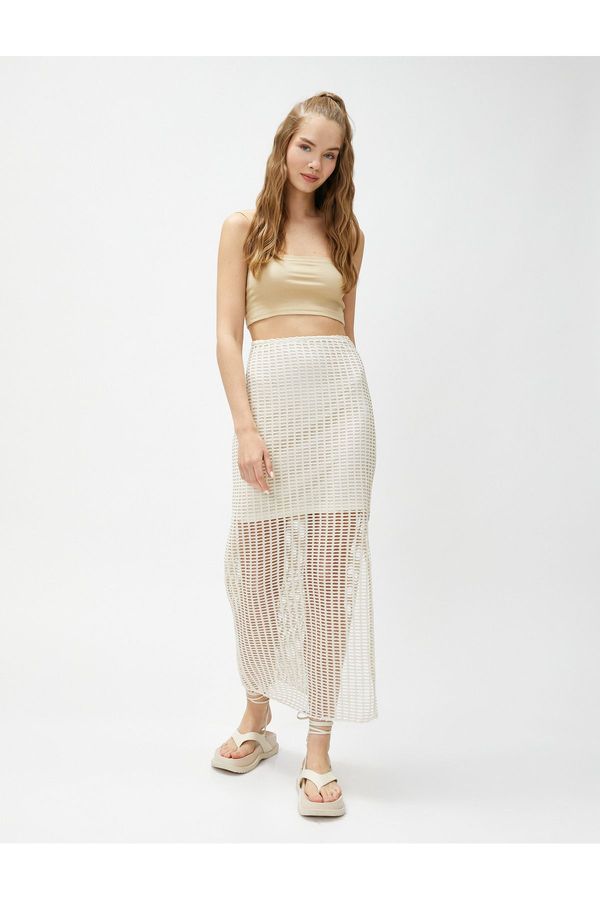 Koton Koton Mesh Midi Skirt Slit Lined