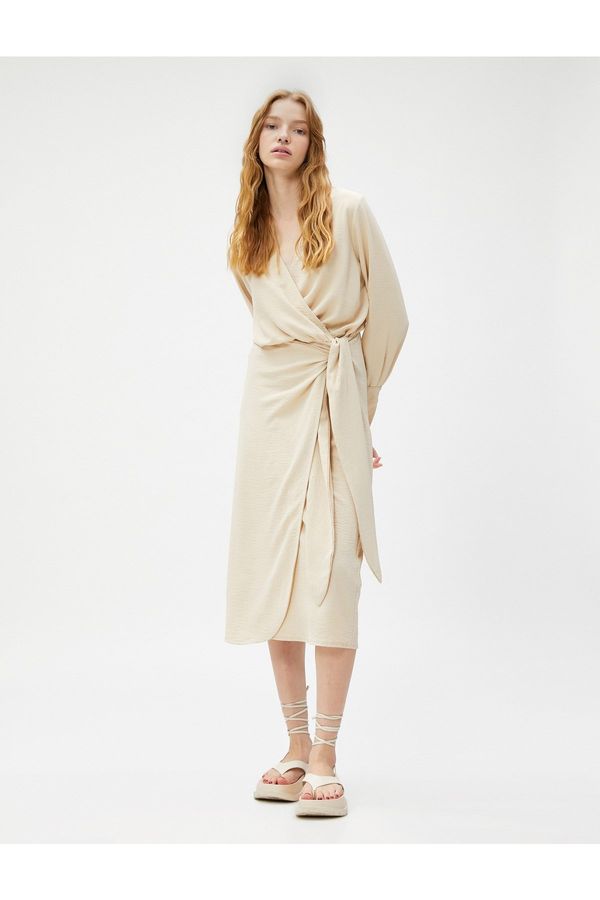 Koton Koton Midi Dress Long Sleeves, Double Breasted, Closed Waist With Belted