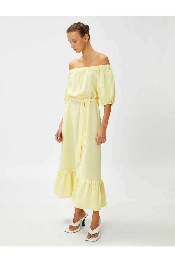 Koton Koton Midi Dress with Open Shoulder and Belt