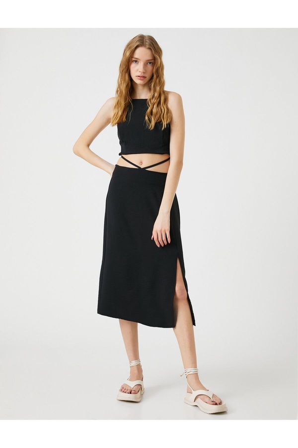 Koton Koton Midi Dress with Window Detail and Slit Halter Neck