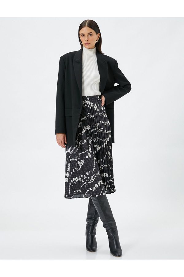 Koton Koton Midi Pleated Skirt Chiffon Floral Normal Waist