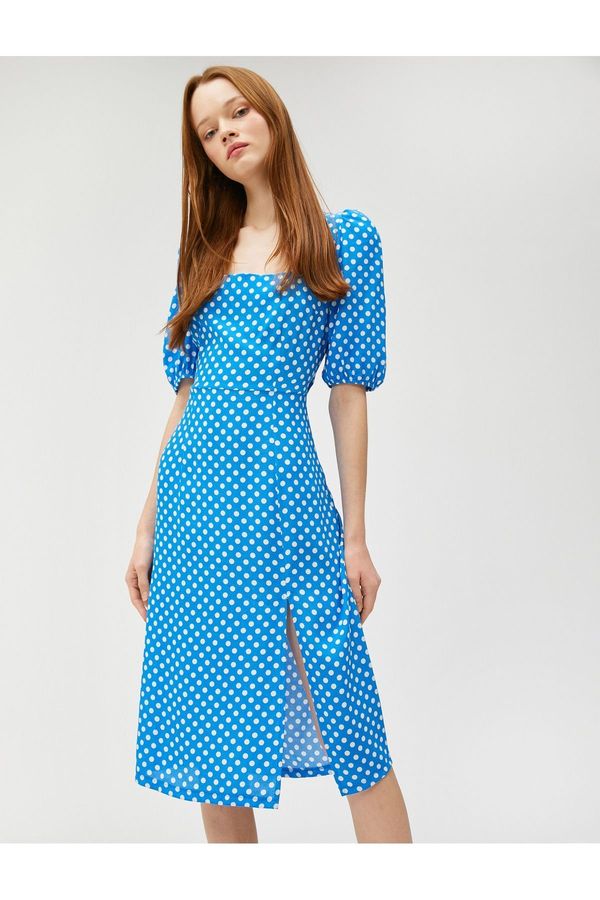 Koton Koton Midi Polka Dot Dress Square Neck Balloon Sleeve Slit