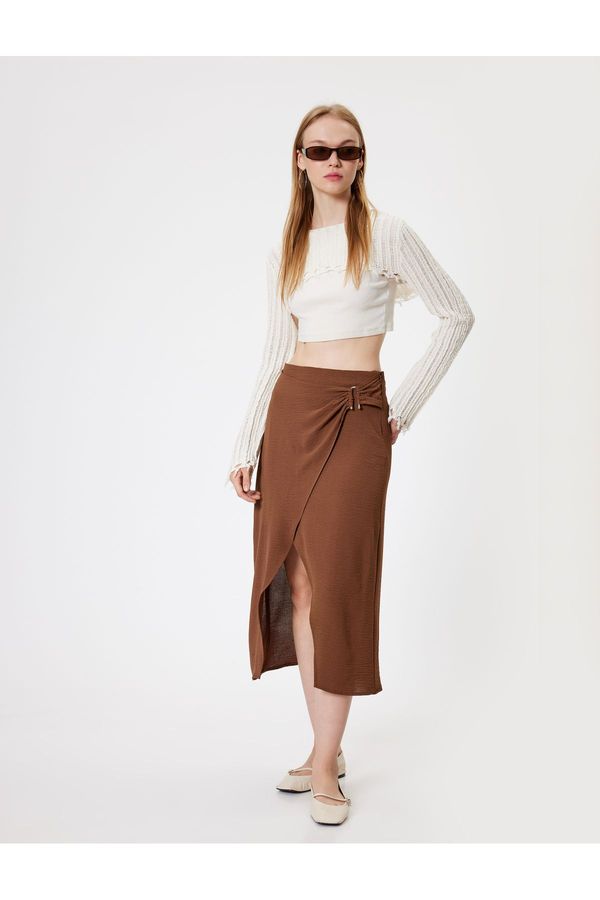 Koton Koton Midi Skirt Double Breasted Standard Waist with Metal Accessories