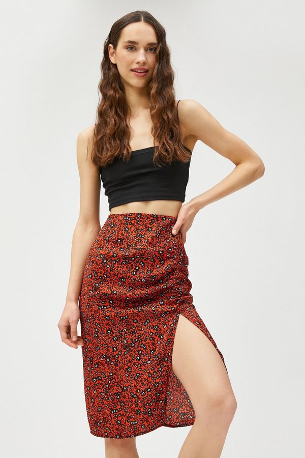 Koton Koton Midi Skirt Floral Slit Detailed Draped