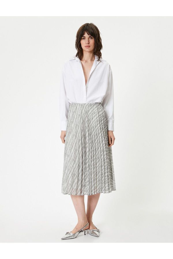 Koton Koton Midi Skirt Pleated Elastic Waist Patterned