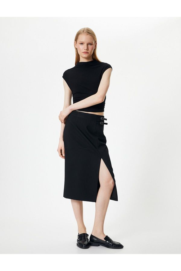 Koton Koton Midi Skirt Slit Detail Buckle Normal Waist