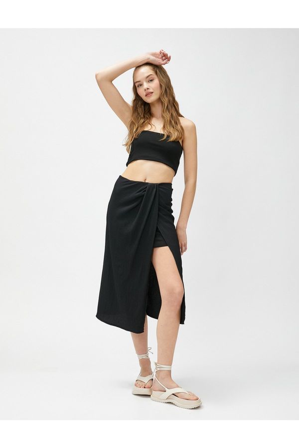 Koton Koton Midi Skirt with Draping and Slits Lined, Textured