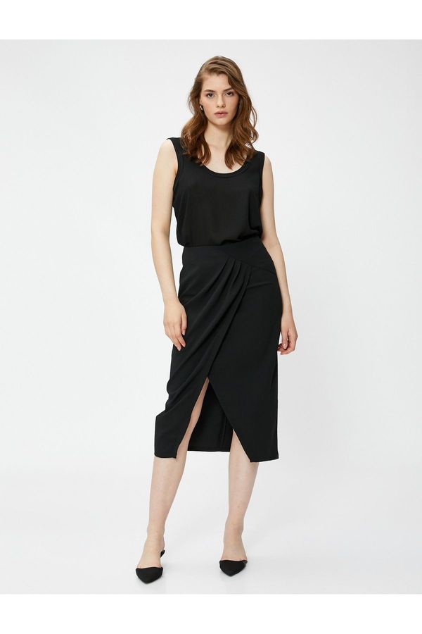 Koton Koton Midi Skirt Wrap Closure Deep Slit