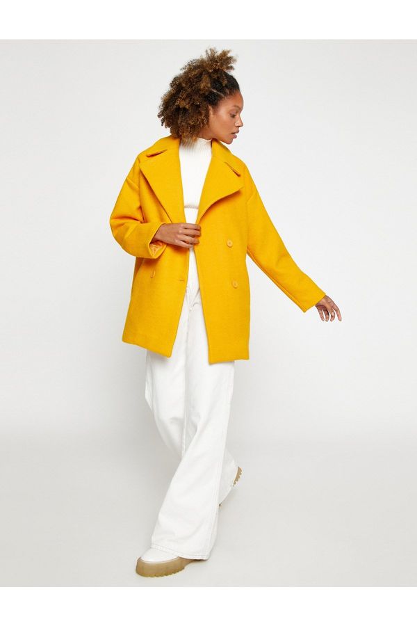 Koton Koton Midi Trench Coat with Belted Button Detail at the Waist.