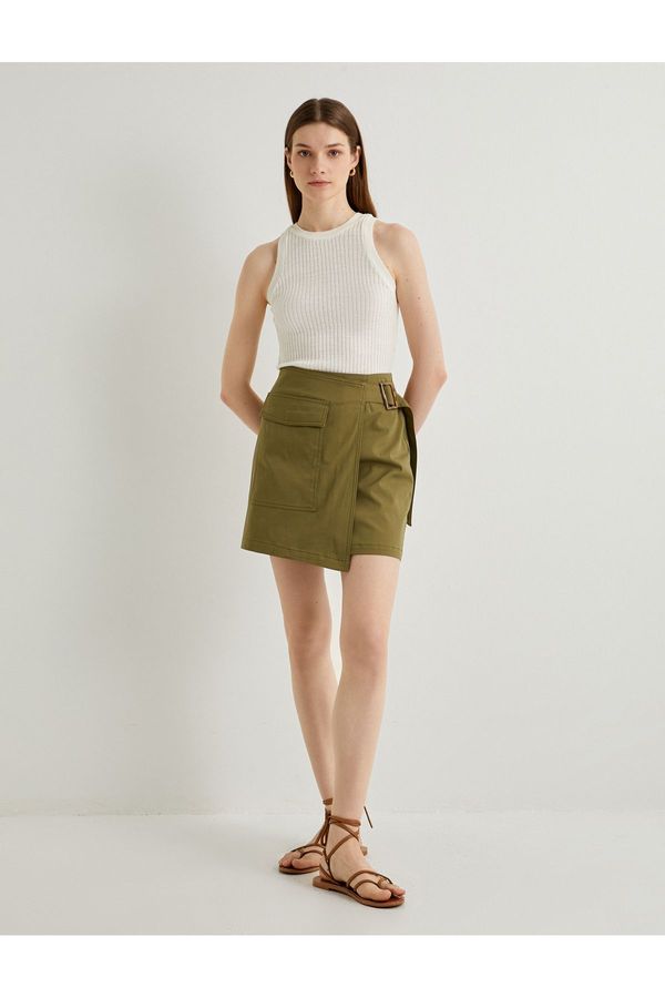 Koton Koton Mini Cargo Skirt Buckle Detailed Pockets Cotton Normal Waist