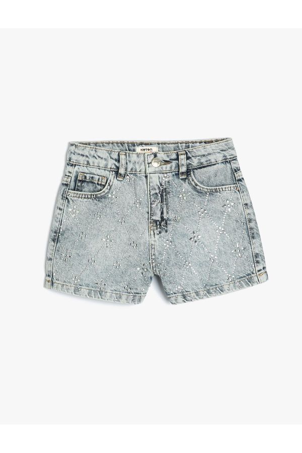 Koton Koton Mini Denim Shorts Stone Printed Pocket Cotton