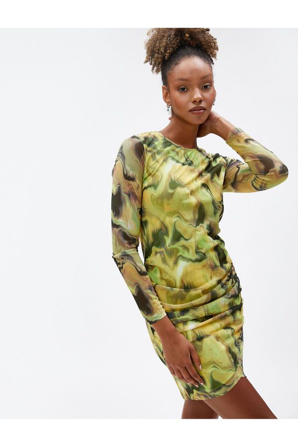 Koton Koton Mini Dress Long Sleeve Crew Neck Draped