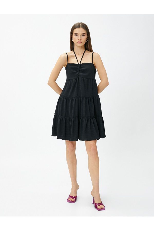 Koton Koton Mini Dress with Strap Detail and Layered Bow Detail