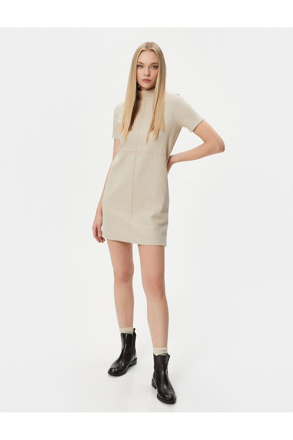 Koton Koton Mini Knitwear Dress High Neck Short Sleeve