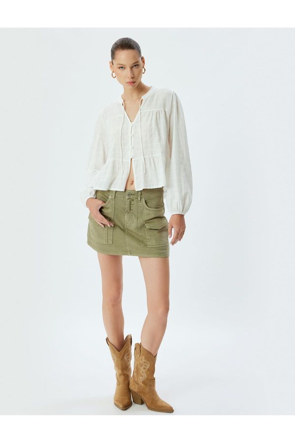 Koton Koton Mini Shorts Skirt Pocket Detail Buttoned Comfortable Pattern